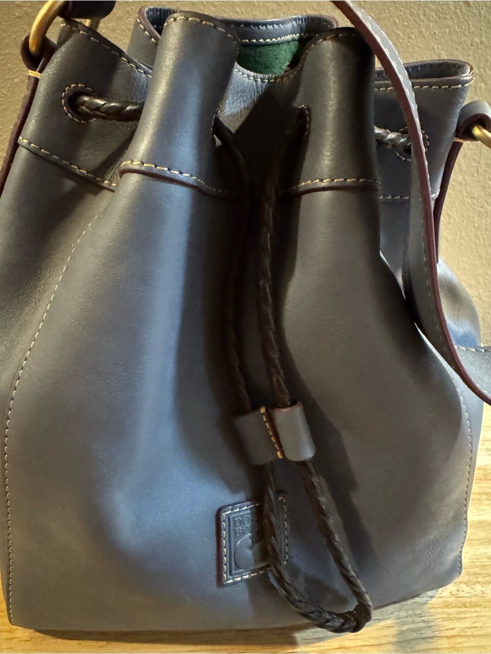 Dooney & Bourke Slate Blue Hattie Florentine Leather Drawstring Shoulder Bag - Picture 10 of 16